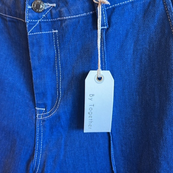 By Together Wide Leg Jeans Size Large Blue High Waisted Seam Detail Side Pockets - Picture 6 of 14